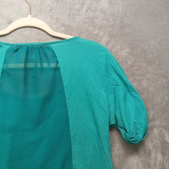STYLEMINT Top  Size 2 Women Short Sleeve Casual Solid Turquoise Knit Sheer Back - Picture 12 of 13